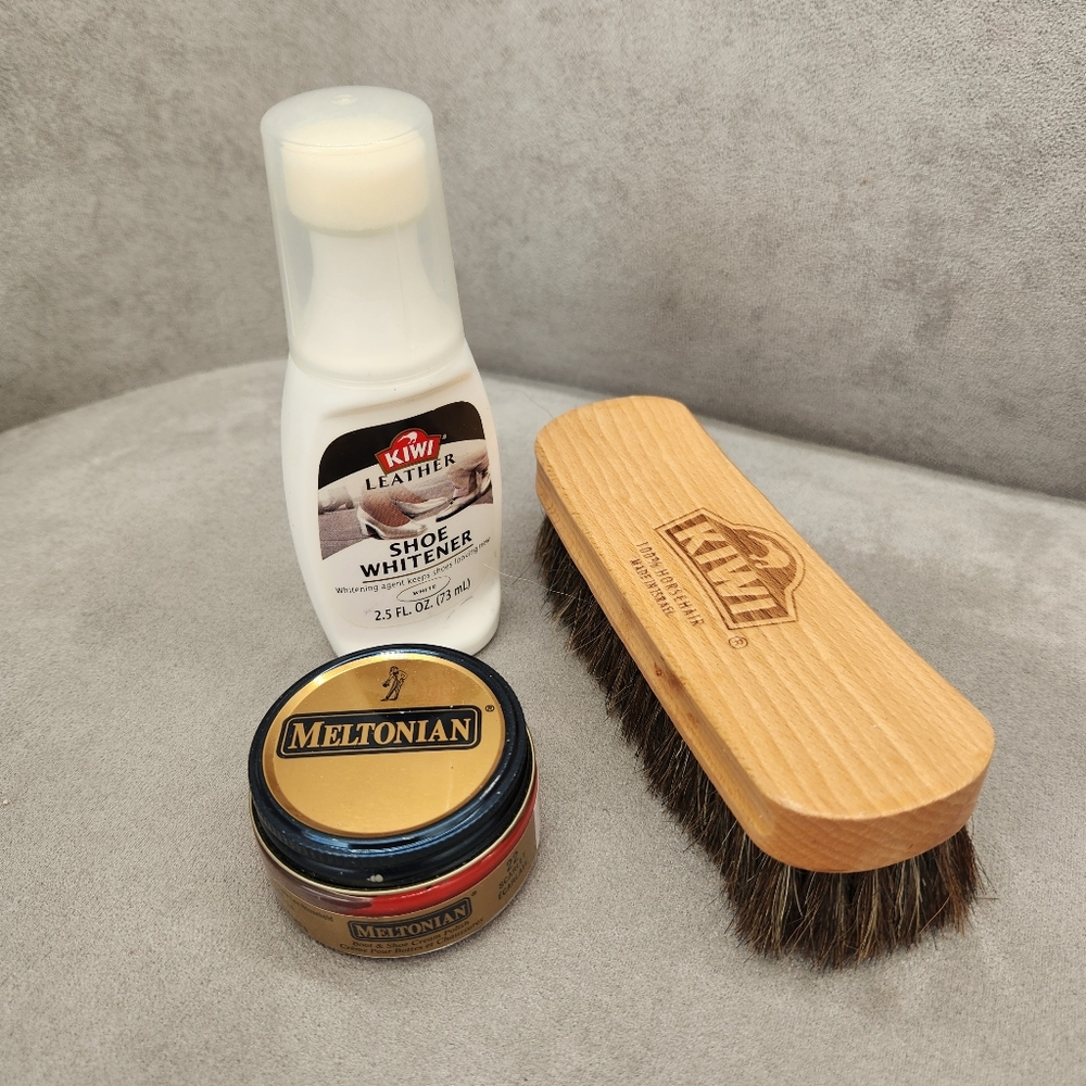 Shoe Care Set Red Polish Cream Meltonian Kiwi Brush Horsehair Whitener Sneakers